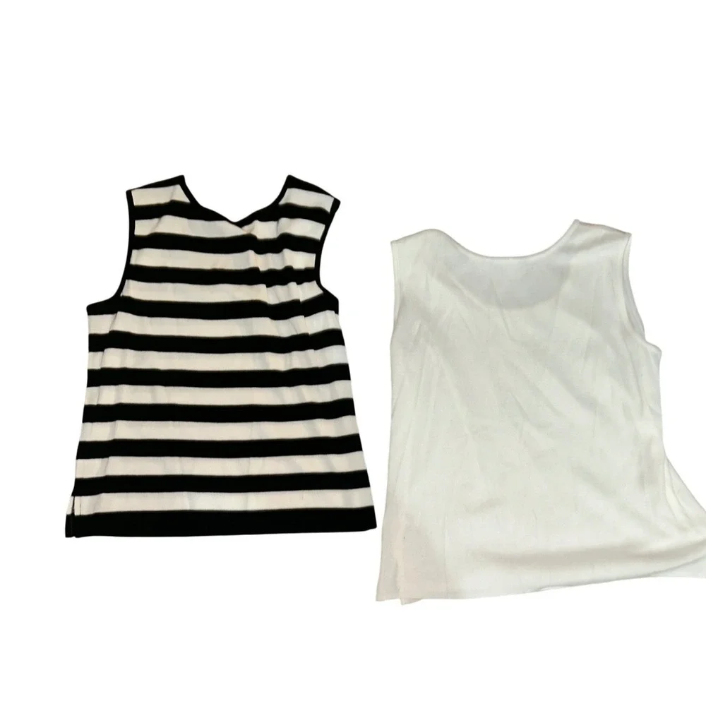 Ming Wang Womens Knit Tank Top Bundle Size M Black White Striped Solid Shells - Picture 2 of 8
